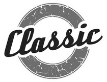 Grauer Vintage-Stempel mit dem Text Classic in schwarzer Schrift