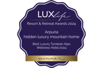 Luxlife Resort & Retreat Award 2024 für Arpuria, bestes Luxus-Wellnesshotel in den Tiroler Alpen